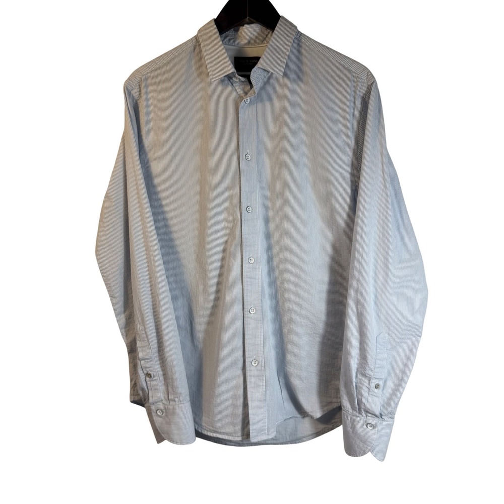 Rag & Bone Fit 1 Mens Blue White Striped Button Down Shirt 16.5 Made in Portugal